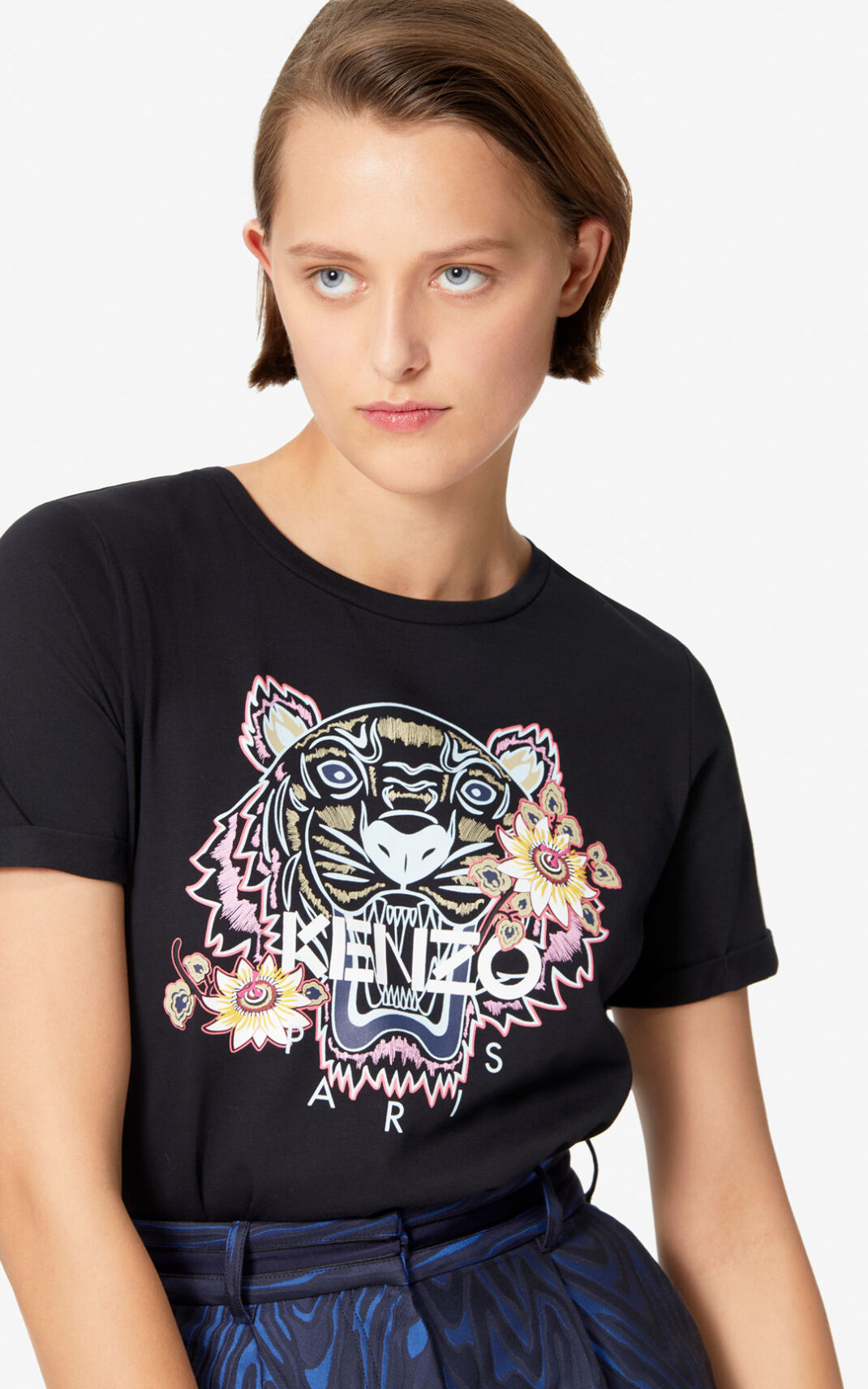 Kenzo Passion Flower Tiger μπλουζακια γυναικεια μαυρα | GR845414